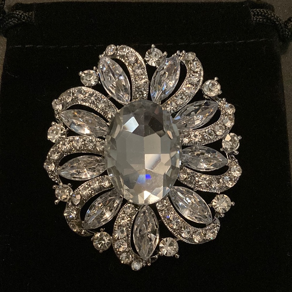 Rhinestone Brooch Silver tone contemporary bling